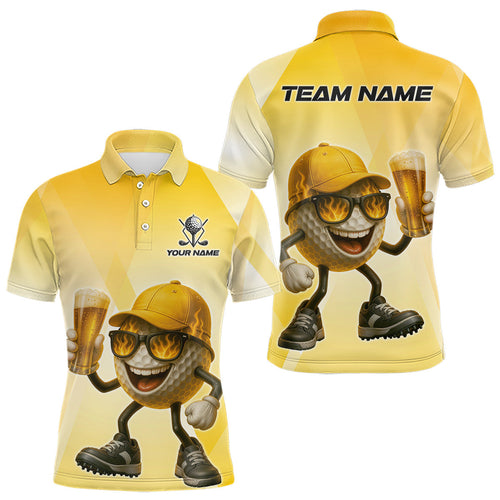 Funny Yellow pattern Golf ball drinking beer Golf Polo Shirt Custom team golf outfits