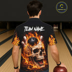 Flame Skull Bowling button-up shirts custom Skull team Bowling uniforms league jerseys