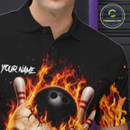 Flame Skull Bowling Polo, 1/4 zip shirts custom Skull team Bowling uniforms league jerseys