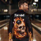 Flame Skull Bowling Polo, 1/4 zip shirts custom Skull team Bowling uniforms league jerseys