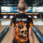 Flame Skull Bowling Polo, 1/4 zip shirts custom Skull team Bowling uniforms league jerseys