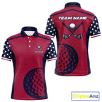 Personalized Red, white and blue US flag golf polo shirts custom patriotic golf attire