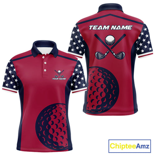 Personalized Red, white and blue US flag golf polo shirts custom patriotic golf attire