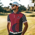 Personalized Red, white and blue US flag golf polo shirts custom patriotic golf attire