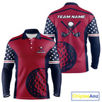 Personalized Red, white and blue US flag golf polo shirts custom patriotic golf attire