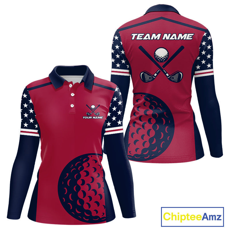 Personalized Red, white & blue US flag golf polo shirts custom patriotic golf attire