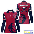 Personalized Red, white & blue US flag golf polo shirts custom patriotic golf attire