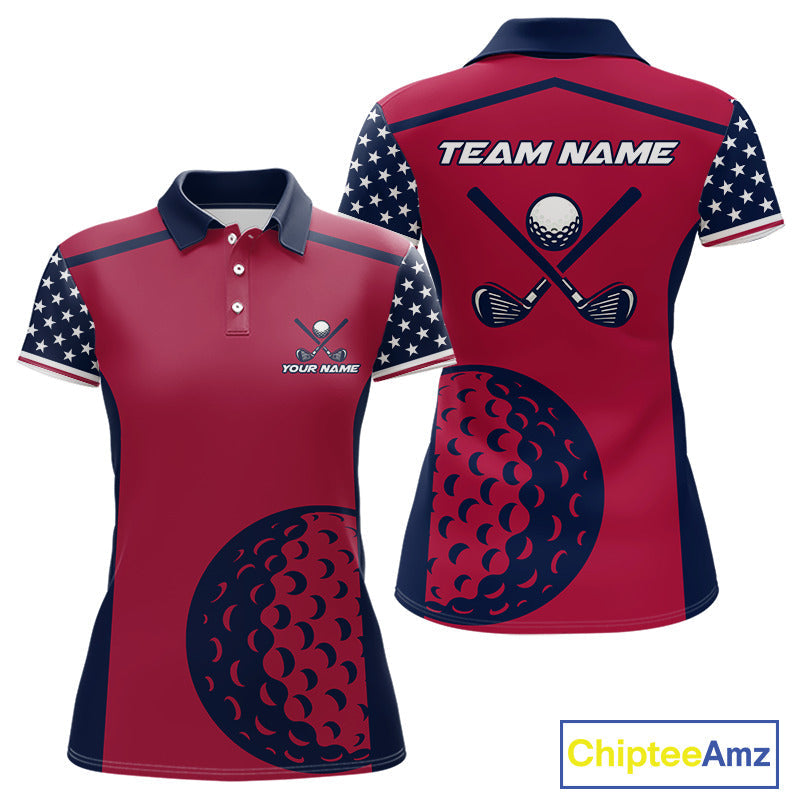 Personalized Red, white & blue US flag golf polo shirts custom patriotic golf attire