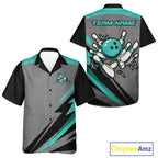 Personalized Gray and Turquoise Bowling Team Shirts Custom Bowling Hawaiian Shirt