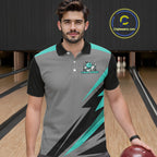 Personalized Gray and Turquoise Bowling Team Shirts Custom Bowling Polo, Quarter Zip Shirts