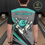 Personalized Gray and Turquoise Bowling Team Shirts Custom Bowling Polo, Quarter Zip Shirts