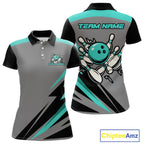Personalized Gray and Turquoise Bowling Team Shirts Custom Bowling Polo, Quarter Zip Shirts