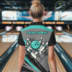 Personalized Gray and Turquoise Bowling Team Shirts Custom Bowling Polo, Quarter Zip Shirts