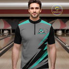 Personalized Gray and Turquoise Bowling Team Shirts Custom Bowling Polo, Quarter Zip Shirts