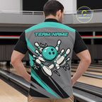 Personalized Gray and Turquoise Bowling Team Shirts Custom Bowling Polo, Quarter Zip Shirts