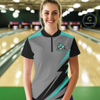 Personalized Gray and Turquoise Bowling Team Shirts Custom Bowling Polo, Quarter Zip Shirts
