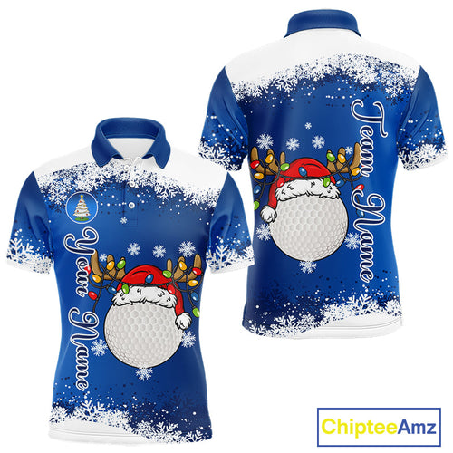 Blue and White Christmas Golf Polo shirts Custom golf tops, Xmas golf gifts