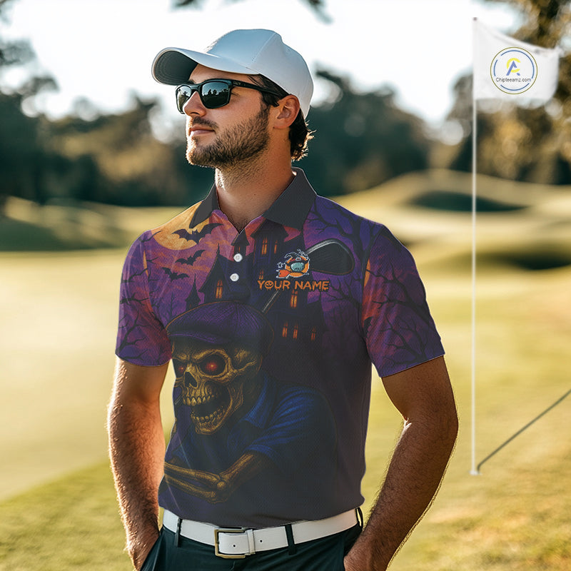 Funny Skull Halloween Golf Polo Shirts Custom golf top, Halloween Golf Gifts