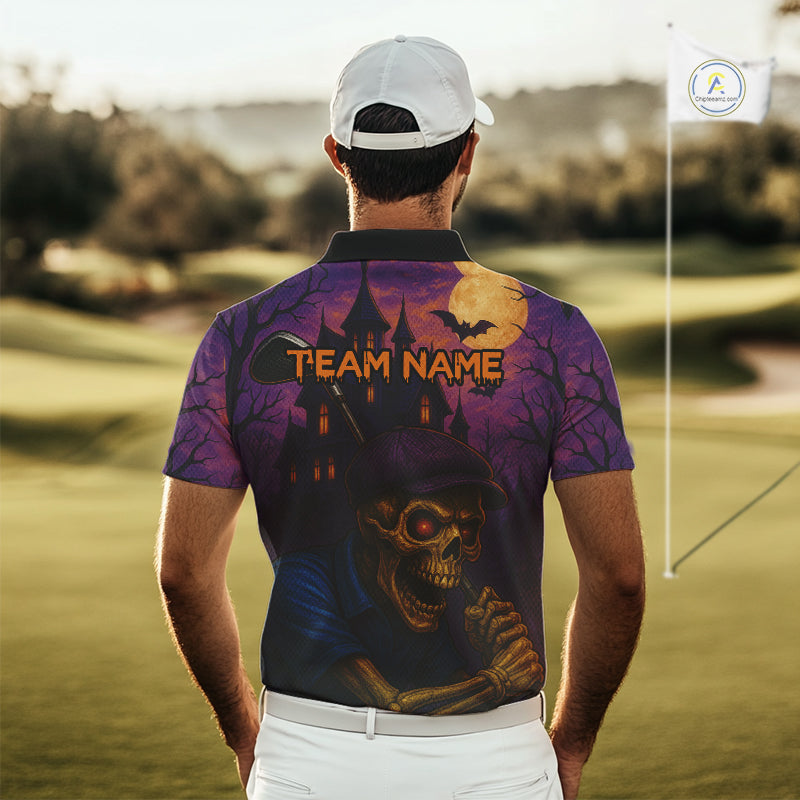 Funny Skull Halloween Golf Polo Shirts Custom golf top, Halloween Golf Gifts