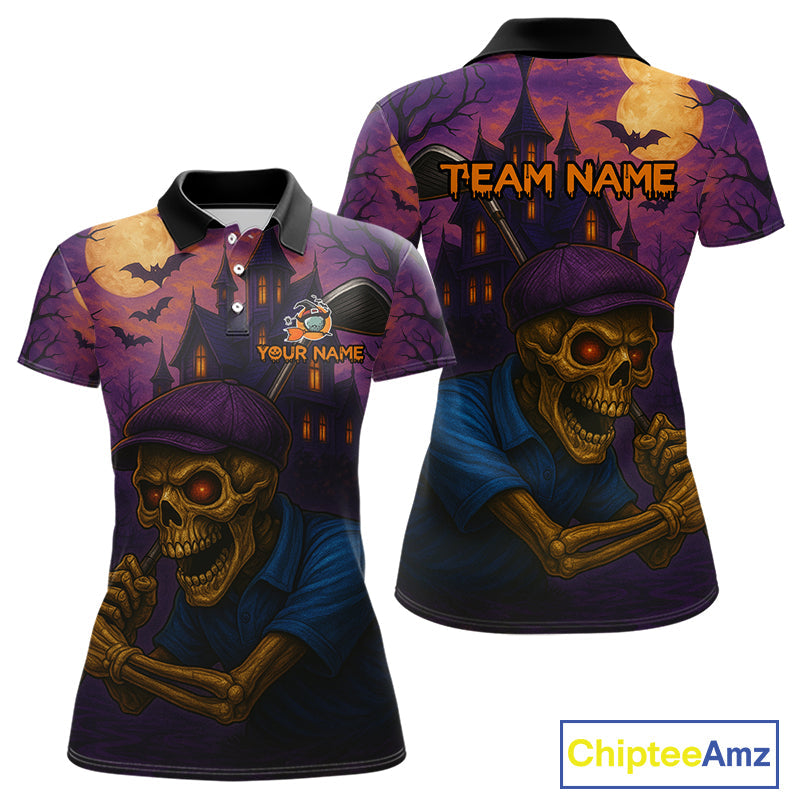 Funny Skull Halloween Golf Polo Shirts Custom golf top, Halloween Golf Gifts