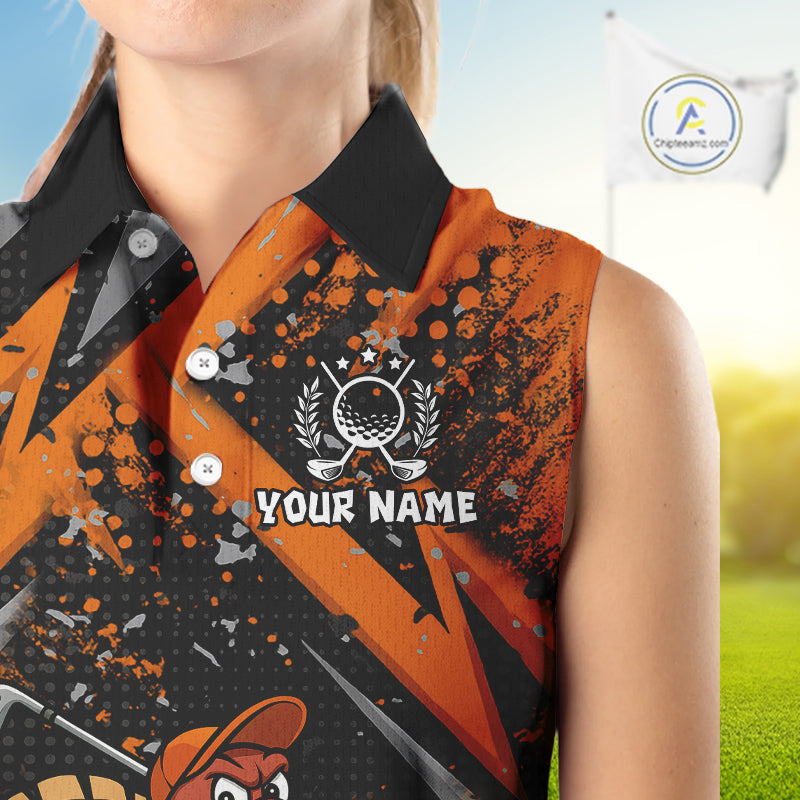 Custom Funny Turkey Golf top Black & Orange camo Thanksgiving Sleeveless Golf polo shirt