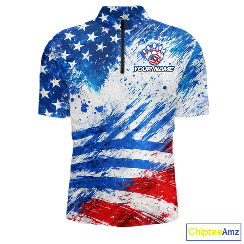 Red, White and Blue American Flag Bowling Shirts Custom patriotic Team Bowling Jerseys