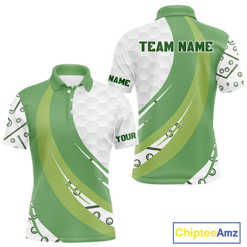 White and Green Golf pattern polo golf shirt Custom 's golf outfit, unique golf gifts