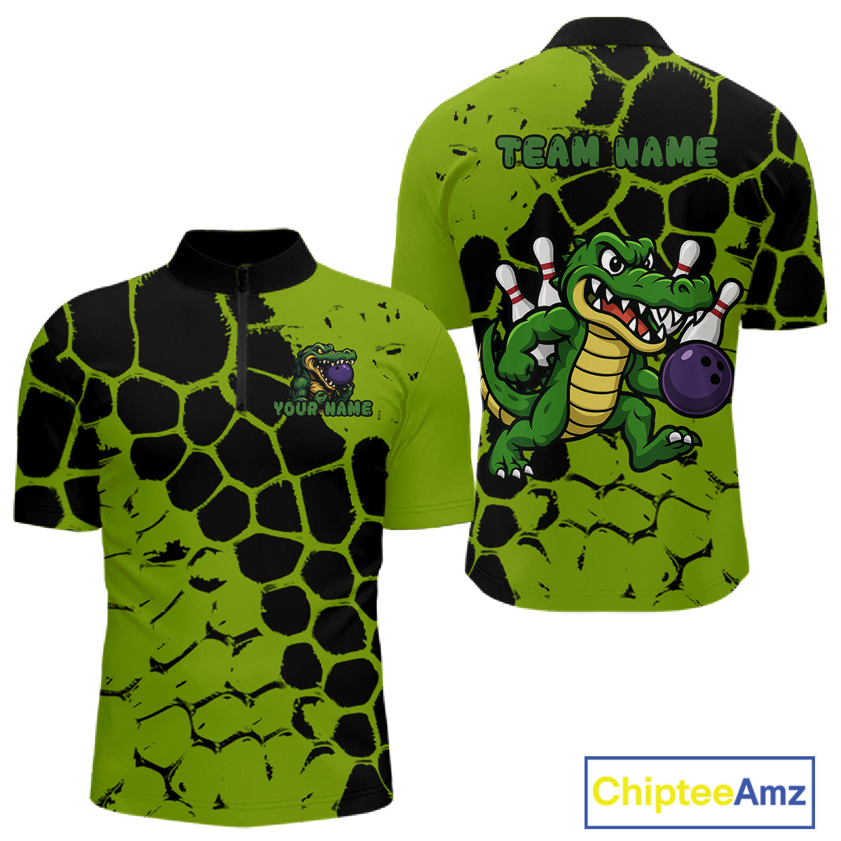 Black and Green Funny Alligator Bowling shirts, Alligator Bowling Team Jersey