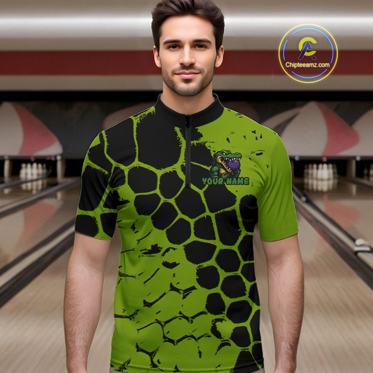 Black and Green Funny Alligator Bowling shirts, Alligator Bowling Team Jersey