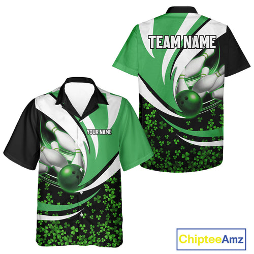 Green shamrock pattern Bowling Hawaiian Shirt custom St Patrick's Day bowling outfits team jerseys