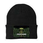 Green Forest Disc Golf basket custom name Rectangle Patch Disc Golf Knit Beanie Hat