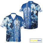 Blue tropical flower Flame Hawaiian Bowling Jersey Custom Bowler Gift Bowling Team