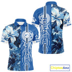 Blue tropical flower Flame Bowling Polo, Quarter Zip Shirts Custom Bowler Gift Bowling Team