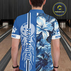 Blue tropical flower Flame Bowling Polo, Quarter Zip Shirts Custom Bowler Gift Bowling Team