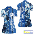 Blue tropical flower Flame Bowling Polo, Quarter Zip Shirts Custom Bowler Gift Bowling Team