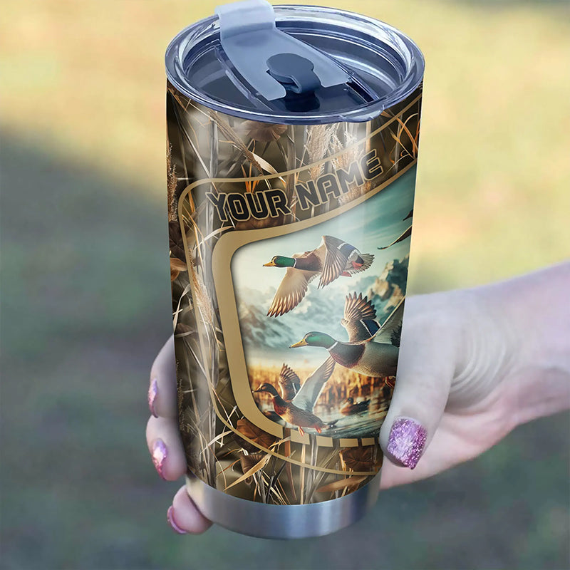Duck Hunting Waterfowl Camo Custom name Stainless Steel Tumbler Cup - Duck Hunting Gifts Ideas