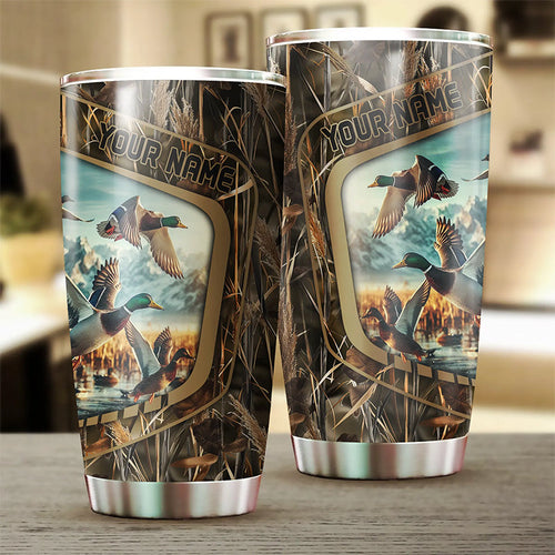 Duck Hunting Waterfowl Camo Custom name Stainless Steel Tumbler Cup - Duck Hunting Gifts Ideas