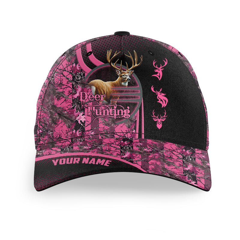 Custom Name Deer hunting Pink camo Hat Adjustable Unisex Hunting Baseball hat