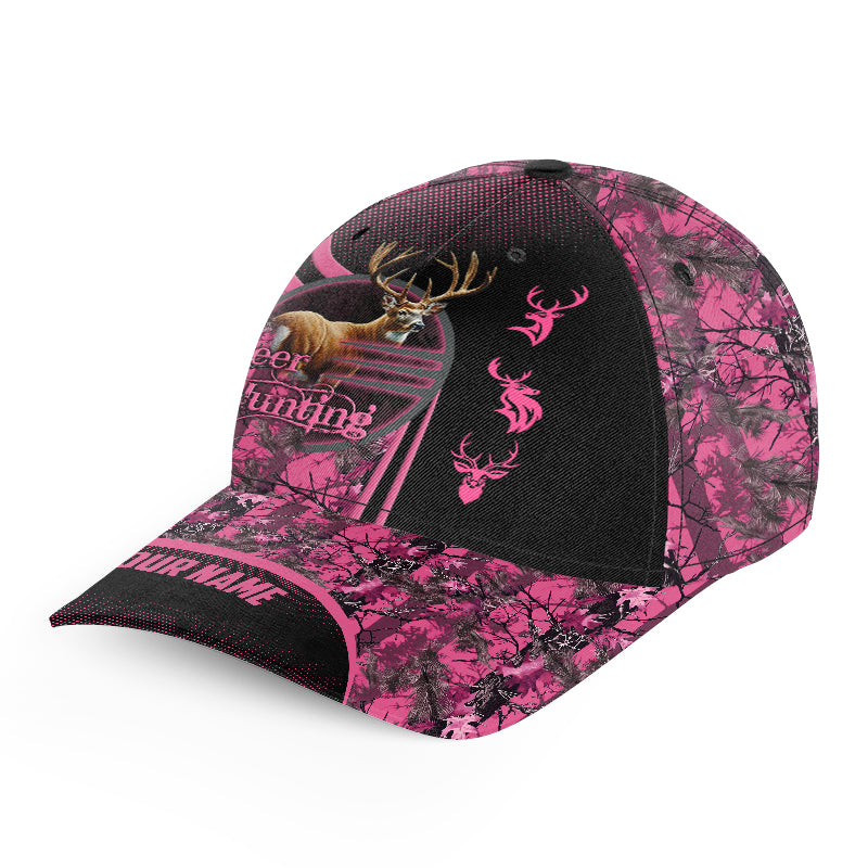 Custom Name Deer hunting Pink camo Hat Adjustable Unisex Hunting Baseball hat
