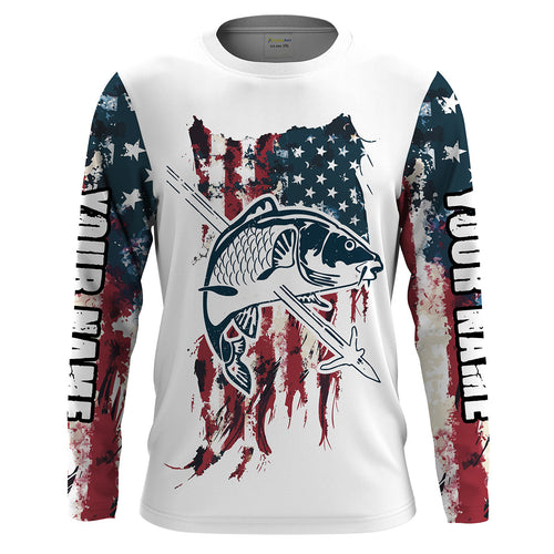 Carp Bowfishing American Flag Customized Name 3D All Over printed Shirts, - Patriotic Bow Fishing Gifts