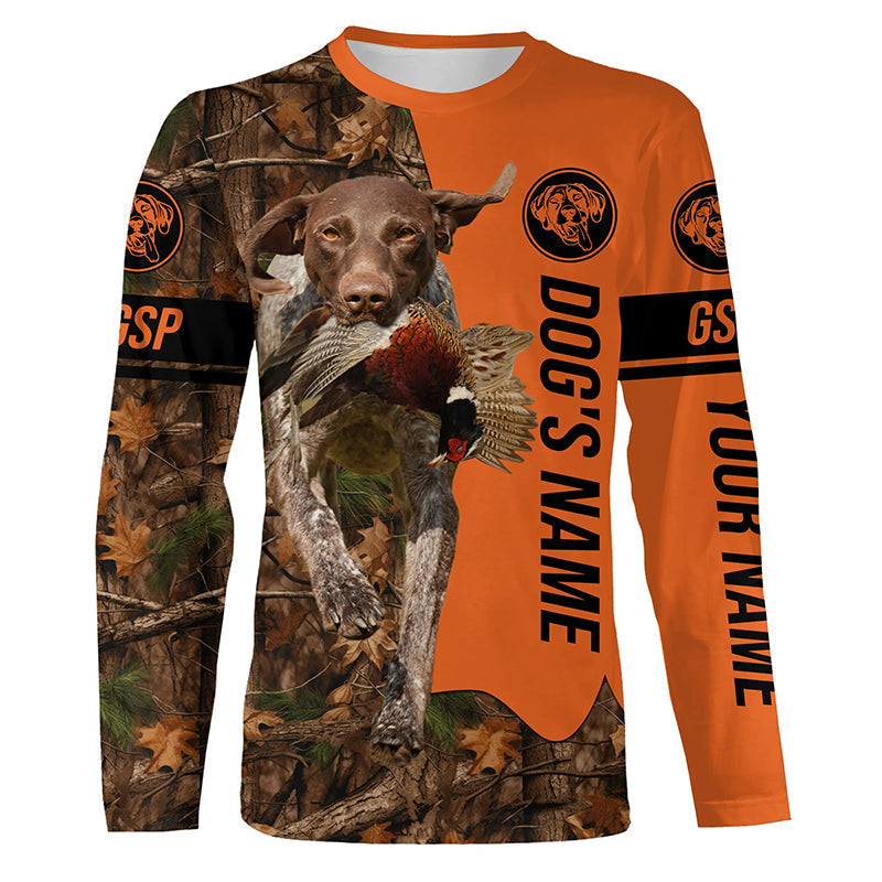 Pheasant Hunting with Dogs GSP Customize Name Shirts, German shorthaired pointer hunting dog shirt