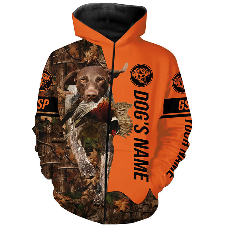 Pheasant Hunting with Dogs GSP Customize Name Shirts, German shorthaired pointer hunting dog shirt