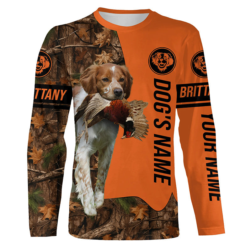 Pheasant Hunting with Dogs Brittany Customize Name Shirts for Bird Hunter, Brittany Spaniel shirt