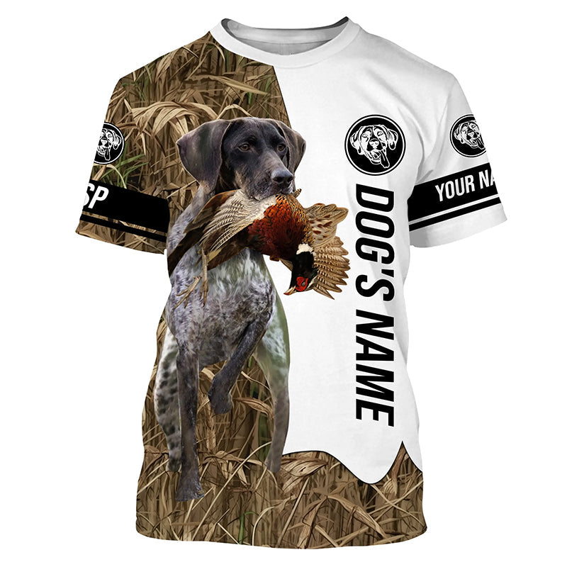 Pheasant Hunting with German Shorthaired Pointer Custom Name Camo Full Printing Shirts, GSP Dog Hunting Partner