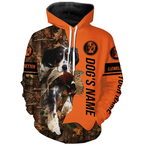 Pheasant Hunting with Dog Llewellin Setter Customize Name Shirts for Bird Hunter, pheasant hunter