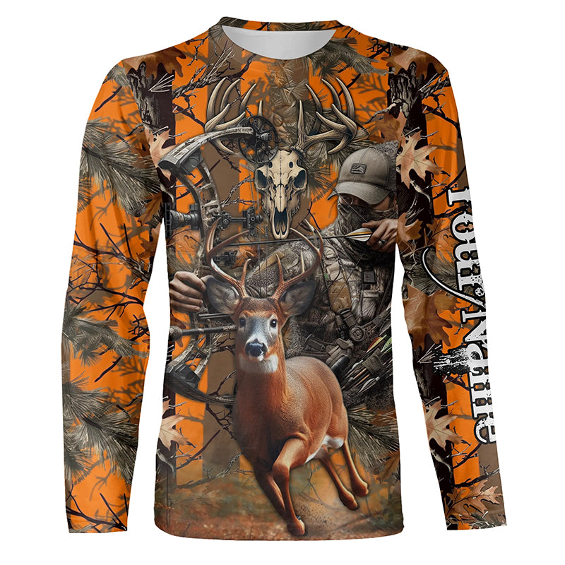 Deer Bow Hunting Orange camouflage Custom Name Shirts, Personalized Deer Hunting Clothes