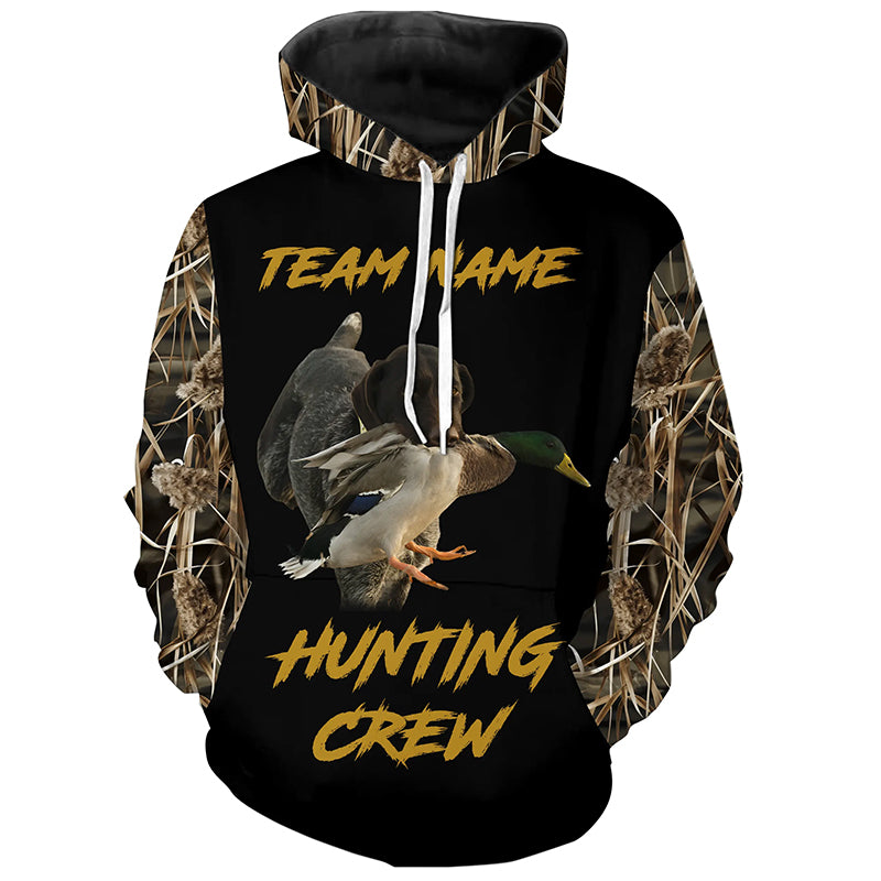 Duck Hunting Crew with Deutsch Drahthaar Dog Waterfowl Camo Shirts, Duck Hunting Shirts for Team