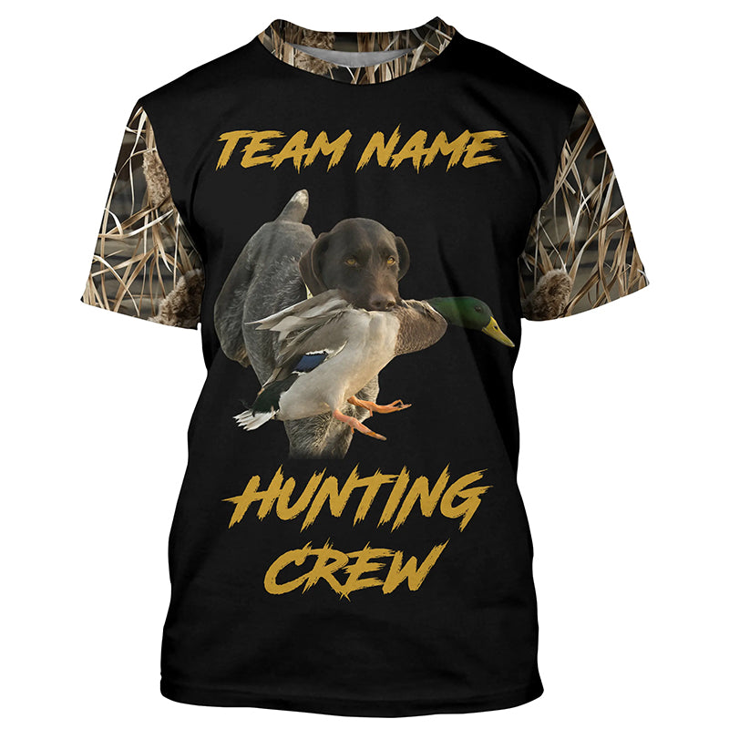 Duck Hunting Crew with Deutsch Drahthaar Dog Waterfowl Camo Shirts, Duck Hunting Shirts for Team