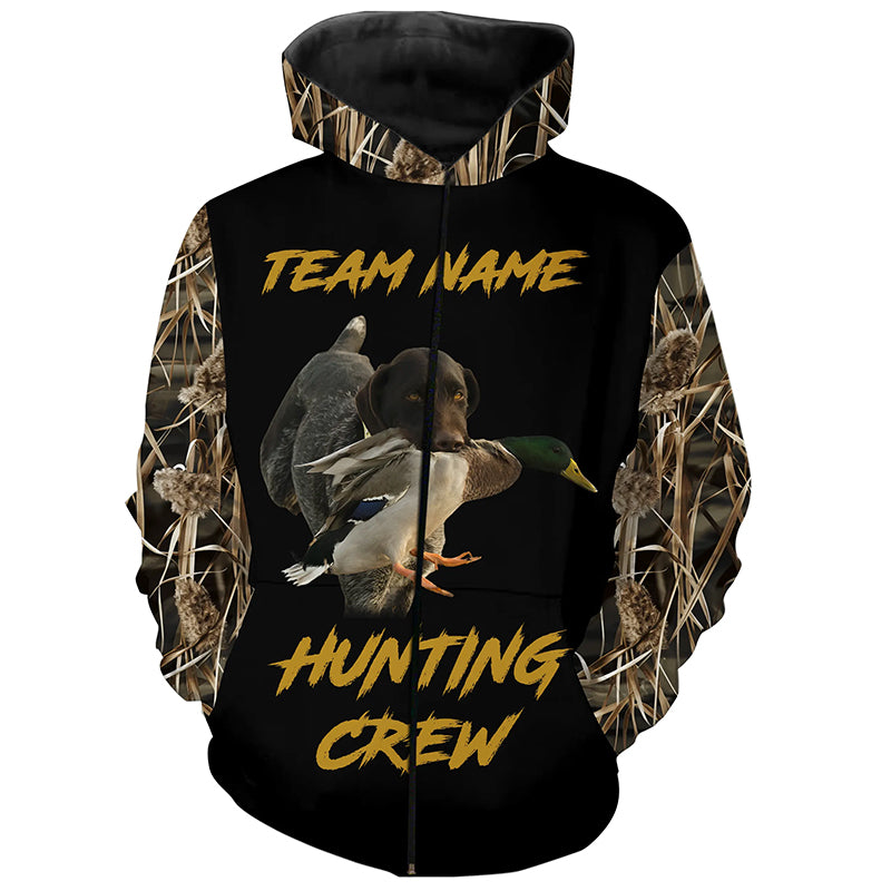 Duck Hunting Crew with Deutsch Drahthaar Dog Waterfowl Camo Shirts, Duck Hunting Shirts for Team