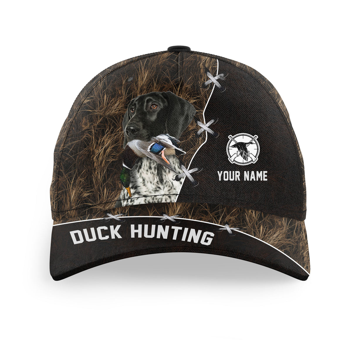 Duck Hunting Hat Waterfowl Camo with many Duck Hunting Dogs to choose from, Personalized Duck Hunting Hat
